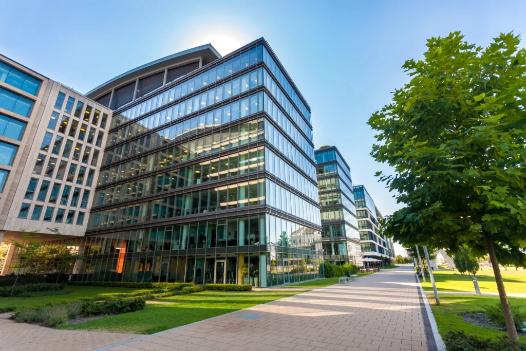 street with modern office buildings
